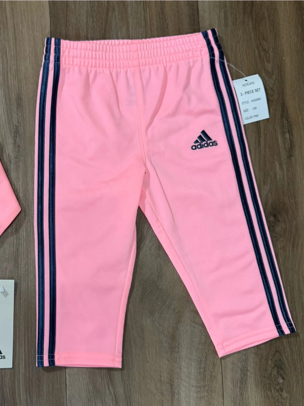 adidas Pink Girls 2-Piece Track Jacket and Pants with Navy Stripes